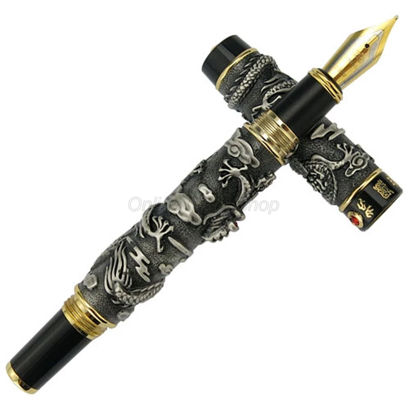 

Jinhao Classic Fountain Pen Double Dragon Playing Pearl Metal Carving Embossing Heavy Pen Grey For Writing Fountain Pen