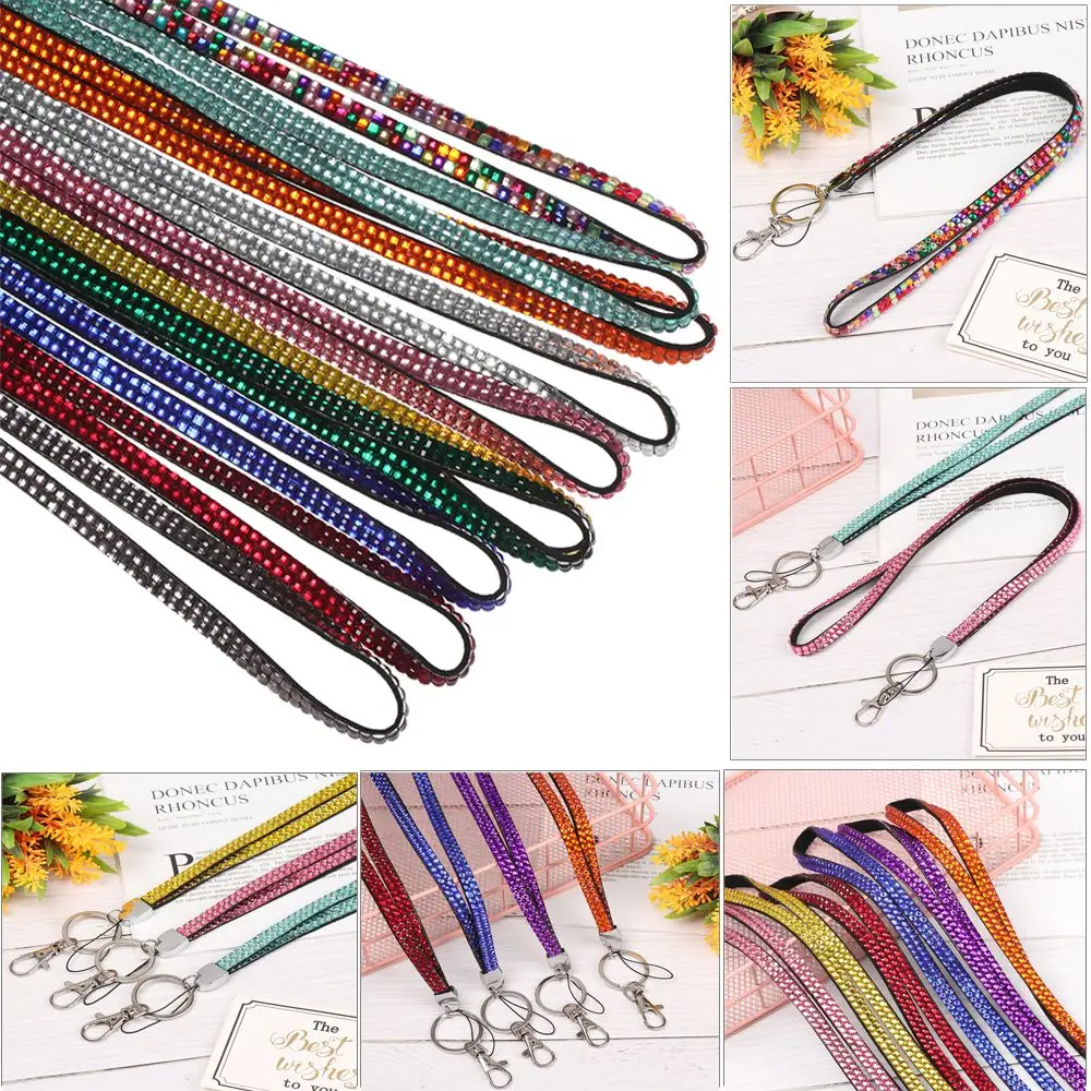 1pc Office Supplies Crystal Retractable Card Holder Lanyard Neck Strap Necklace Hanging Rope