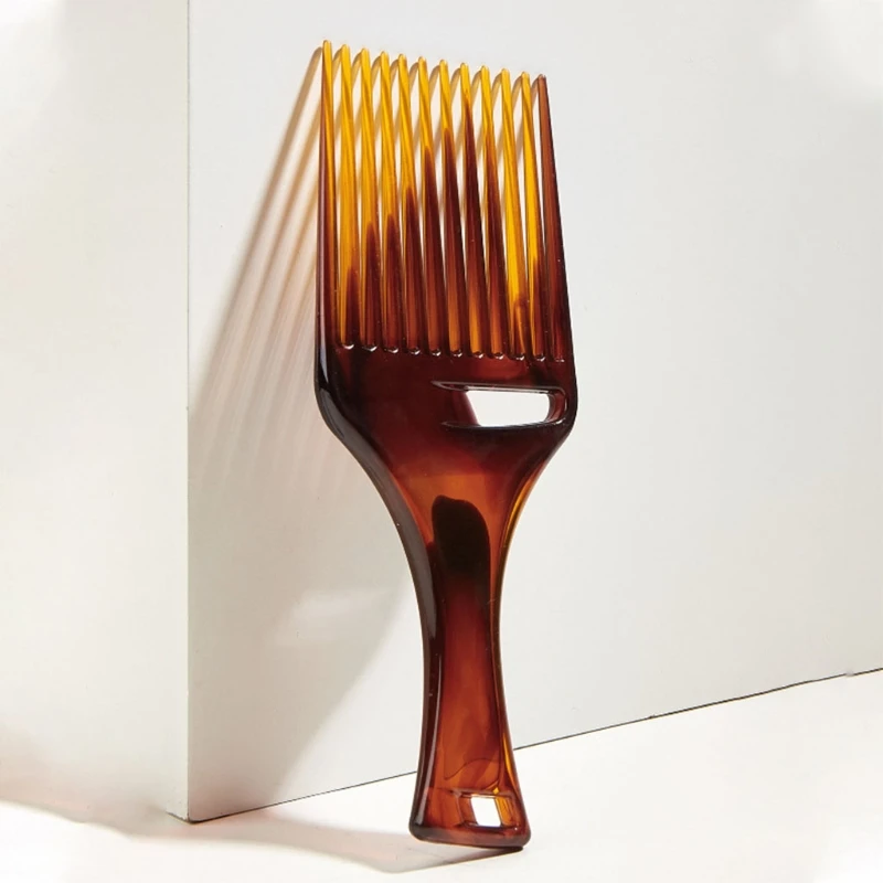 Afro Hair Pick Comb Smooth Fork Combs Lightweight Plastic Amber African Styling Tool for Men and Women