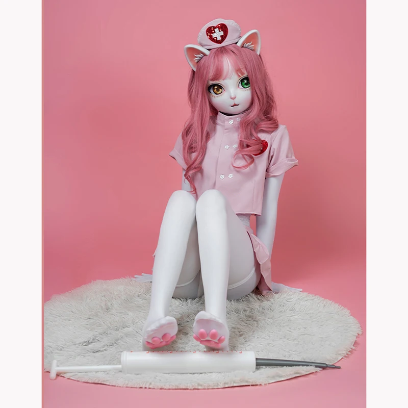 (HD04) Lilith Female Cute Kitty Cat Mask Girl Resin Full Head Cosplay Japanese Role BJD Kigurumi Mask Crossdresser Doll Mask