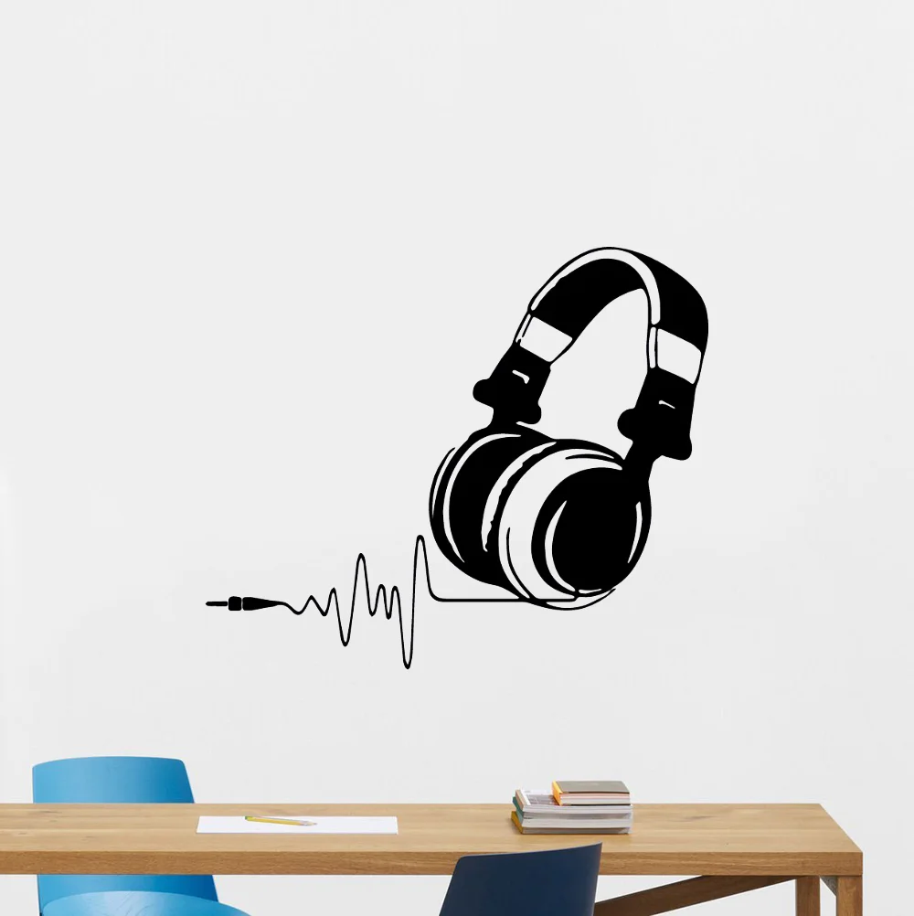 Diy Wallpaper Headphones Vinyl Poster Music Wall Stickers For Office Room Hiphop Wall Decals Living Room Sticker on Wall Mural