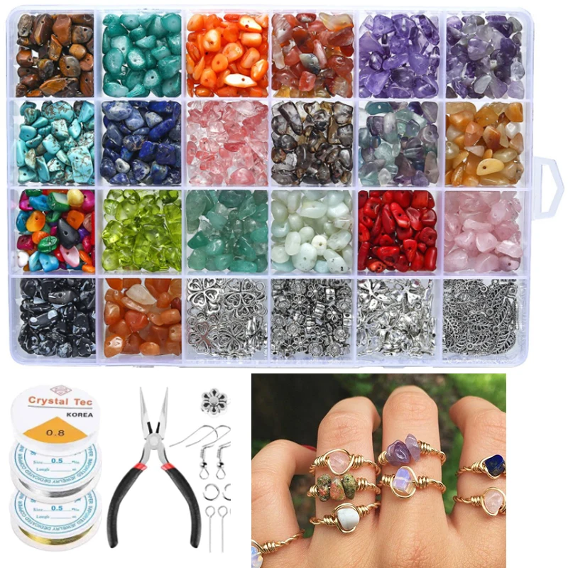 24 grid Natural Stone Beads DIY Set Crystal Irregular Gravel Glass Bead For Bracelets Handmade Tools Jewelry Making Accessories