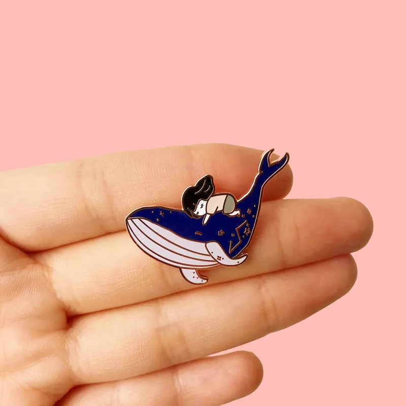 Whale and Girl Enamel Brooch Pins Badge Lapel Pins Alloy Metal Fashion Jewelry Accessories Gifts