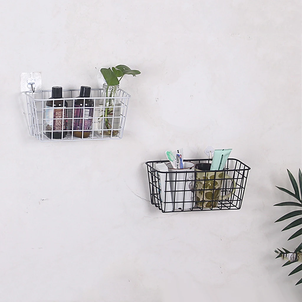 Nordic Style Grid Tall Storage Basket Metal Wire Hanging Basket for Bathroom Storage/ Over The Cabinet with 2 Hooks