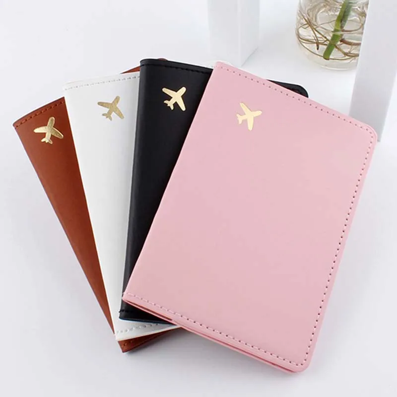 Lover Couple Passport Cover Hot Stamping Simple Plane  Women Men Travel Wedding Passport Cover Holder Fashion Wedding Gift