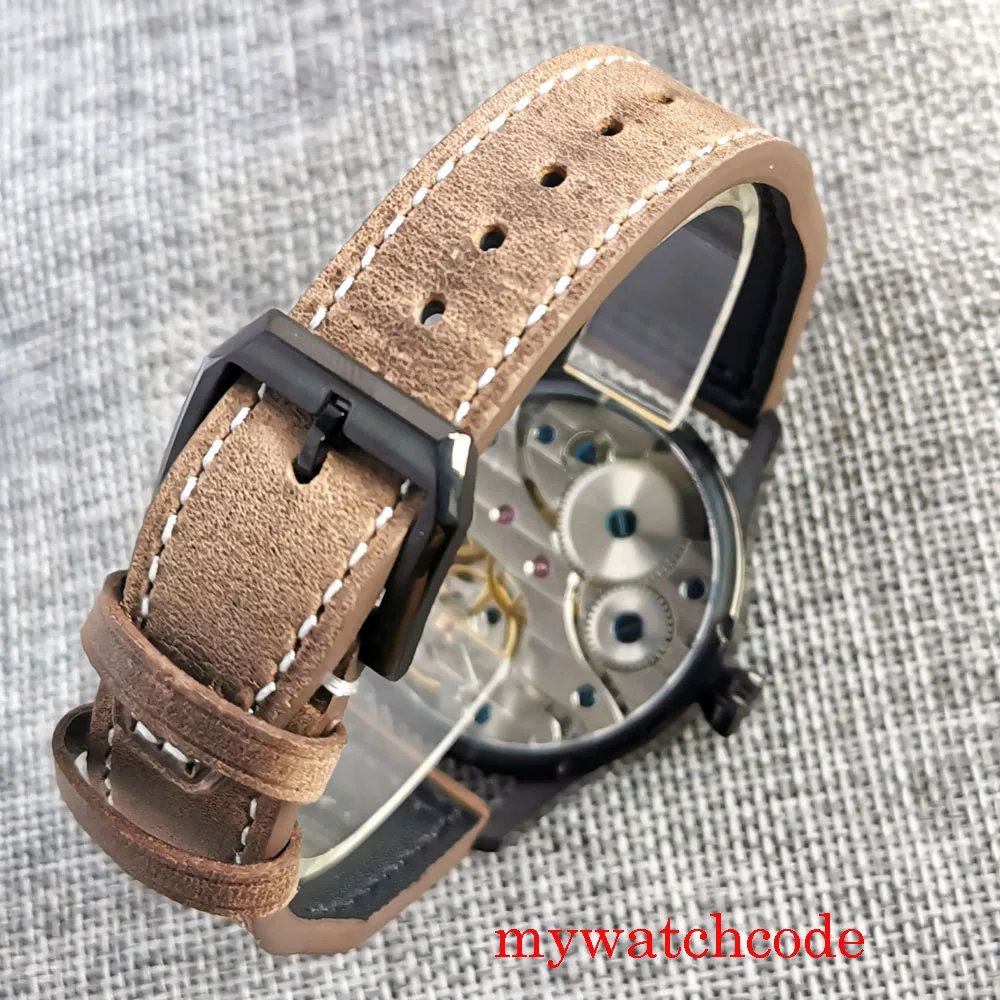 Imagem -06 - Relógio Mecânico Revestido em Bronze Sapphire Glass Luminous Marks Leather Strap Hand Winding Asian 6497 42 mm