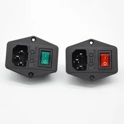 1pc Power Rocker Switch IEC 3 Pin 320 C14 Inlet Power Sockets Switch Connector Plug 16A 250V with 10A fuse red  green