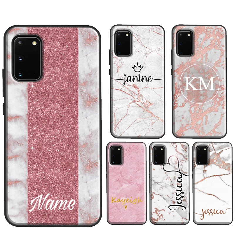 PERSONALISED ROSE MARBLE INITIALS NAME For Samsung Galaxy S22 Ultra S21 S20 FE Note 20 Ultra Note 10 S8 S9 S10 Plus Phone Case