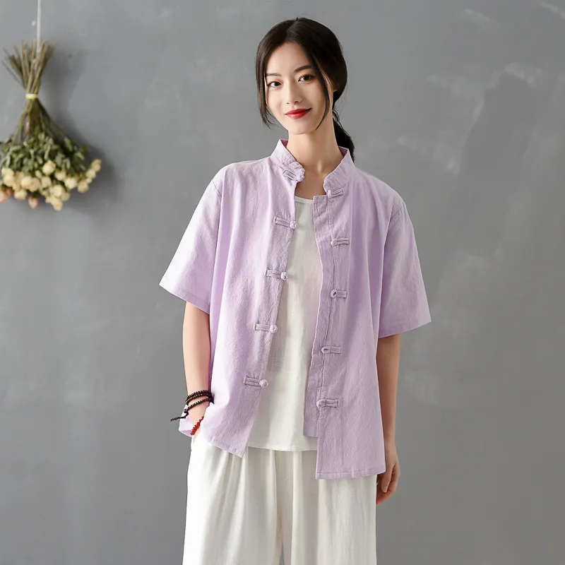 2021 Spring And Summer New Cotton And Linen Women's Loose Shirt Jacket Morning Exercise Tai Chi Suit One Size Martial Arts Shirt