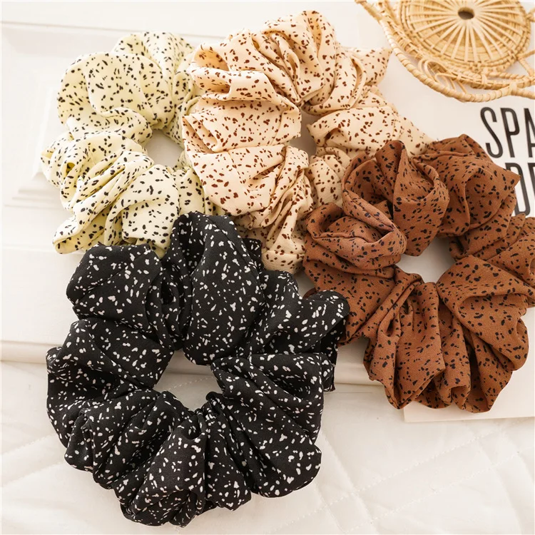 Vintage Leopard Pattern Larger Hair Rope Women Fabric Scrunchies Polka Dot Hair Ties Elastic Hairbands Ladies Hair Accessories