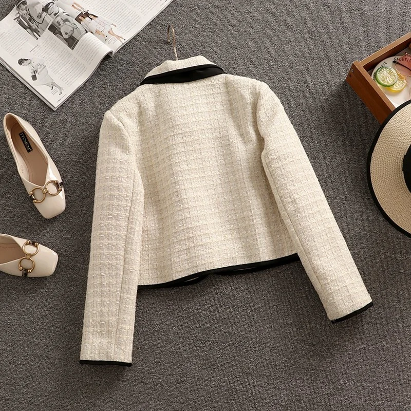 Winter Vintage Tweed Two Piece Set Women Bowknot Single-breasted Crop Top Woolen Short Jacket Coat + Mini Skirts 2 Piece Sets