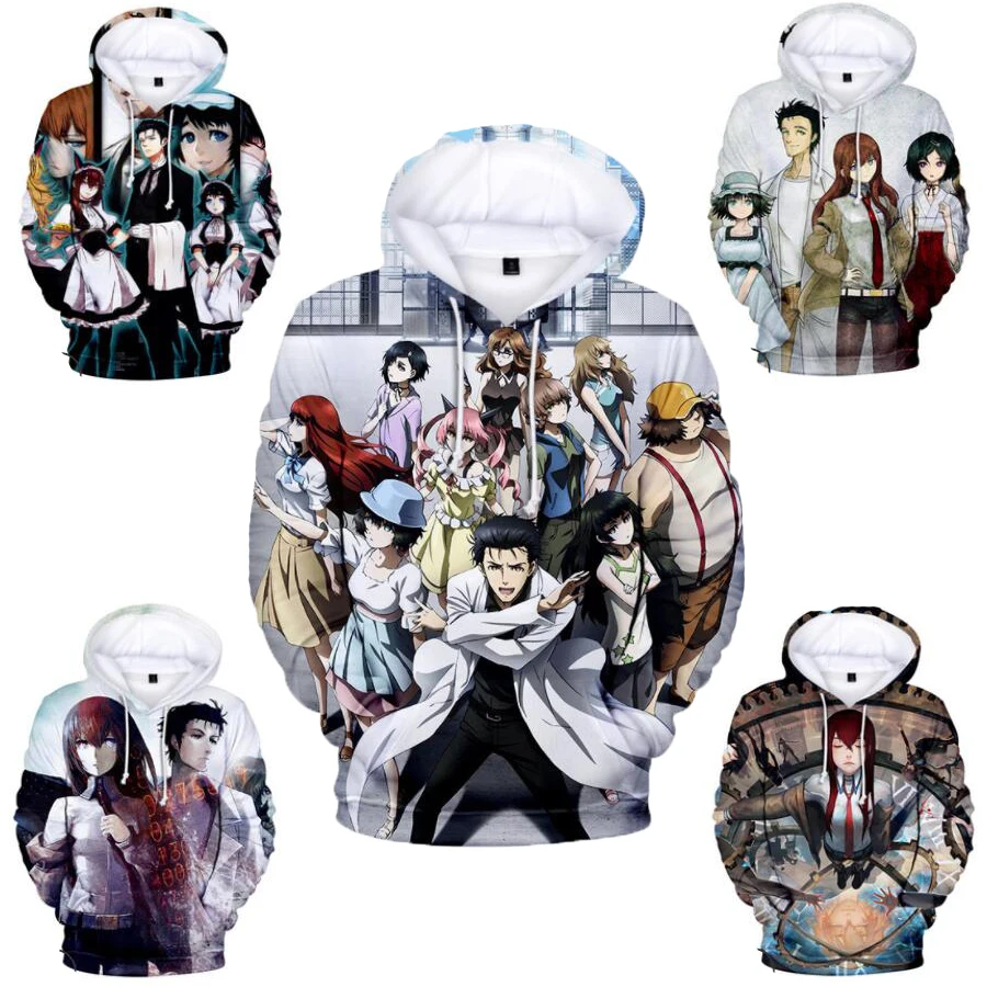 Japan Anime Steins Gate Cosplay Costume Makise Kurisu Okabe Rintarou Shiina Mayuri Unisex 3D Hoodies Sweatshirt Casual Tracksuit