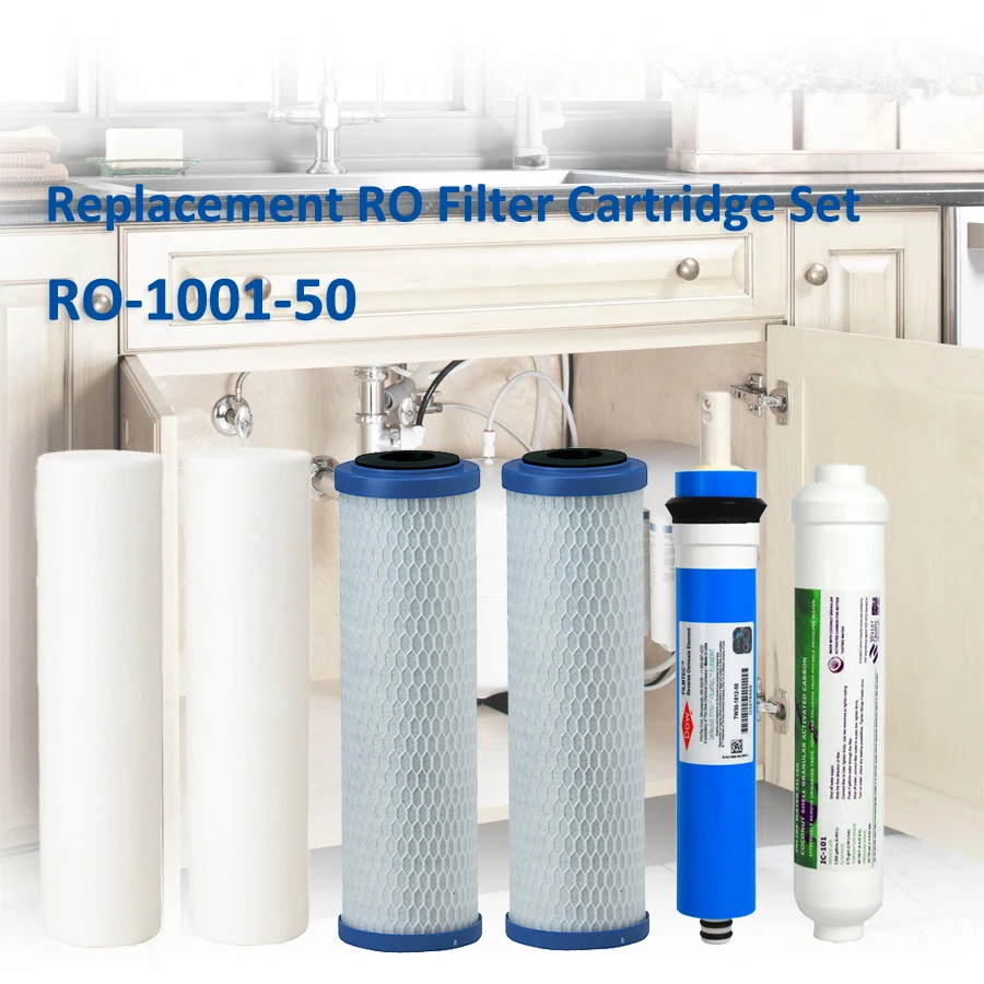 Coronwater 5 Stage Reverse Osmosis RO Water Filters Replacement Set with Water Filter Cartridge 50 GPD Membrane