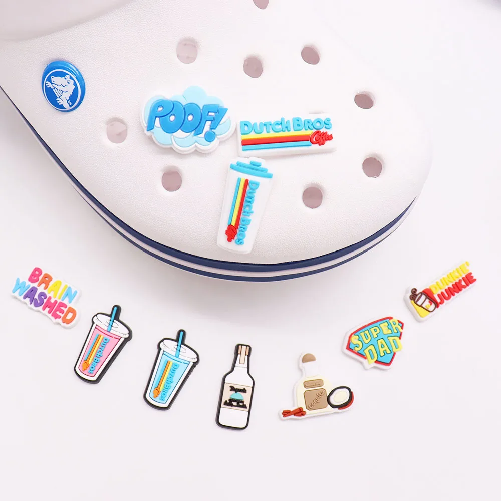 1Pcs Drinks Poof Super Dad PVC Shoe Charms Shoes Accessories Decorations for BackpackcuteBracelets Children Party Gift