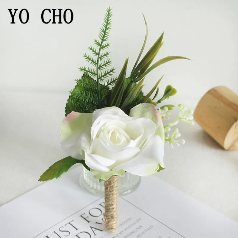 Yo Cho Wedding Boutonniere Bruidegom Broche Pins Bridal Pols Corsage Meisje Armband Zijde Rose Party Prom Wedding Planner Bloemen