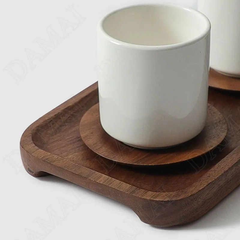 Manual Walnut Wood Storage Trays Living Room Desktop Tableware Tray Afternoon Tea Cake Dessert Organizer Home Decoration Modern