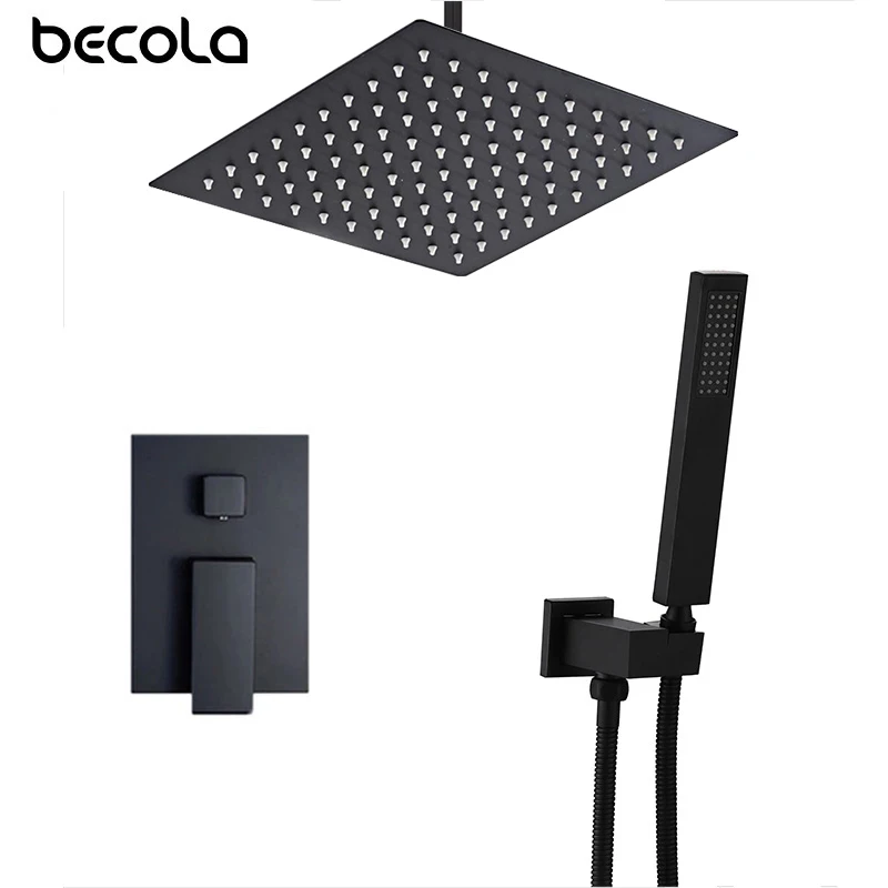 Becola Brass Black Shower Set Bathroom Faucet Hand 12 Inch Shower 3 Ways Valve Bathroom Shower Faucet Sets