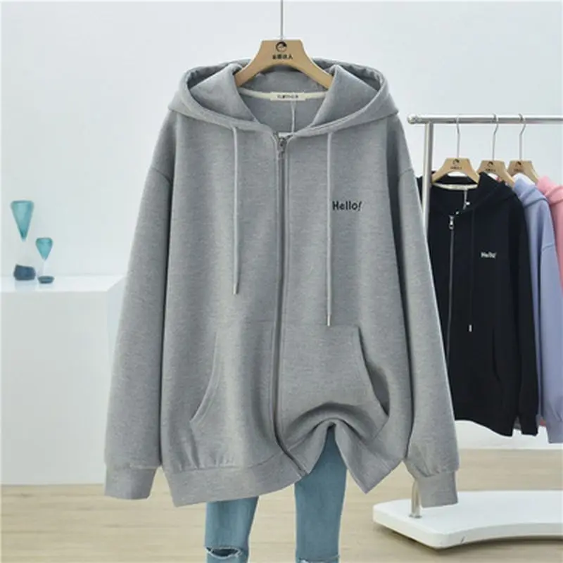 Women Sports Jacket Oversized Hooded Zipper Sweater Autumn Winter 2022 New Korean Loose All-Match Soft Comfortable Cardigan