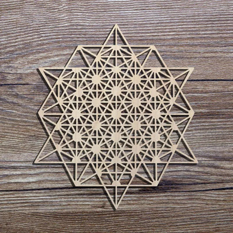 Wood 64 Grid geometry Metatron‘s Cube alter tools Coaster, Water Harmoniser Spiritual Wooden Beverage coaster