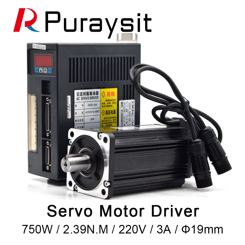 Puraysit Servo Motor Kits 750W AASD 15A  80ST-M02430 2.39NM 3A 220V Dia.19mm with 3M Cable