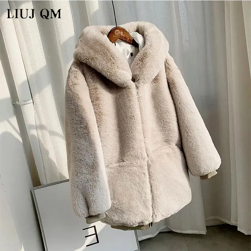 Winter Thick Warm Faux Fur Coat Oversize 2023 New Fashion Women Hooded Long Sleeve Faux Fur Jacket Luxury Winter Short Coats