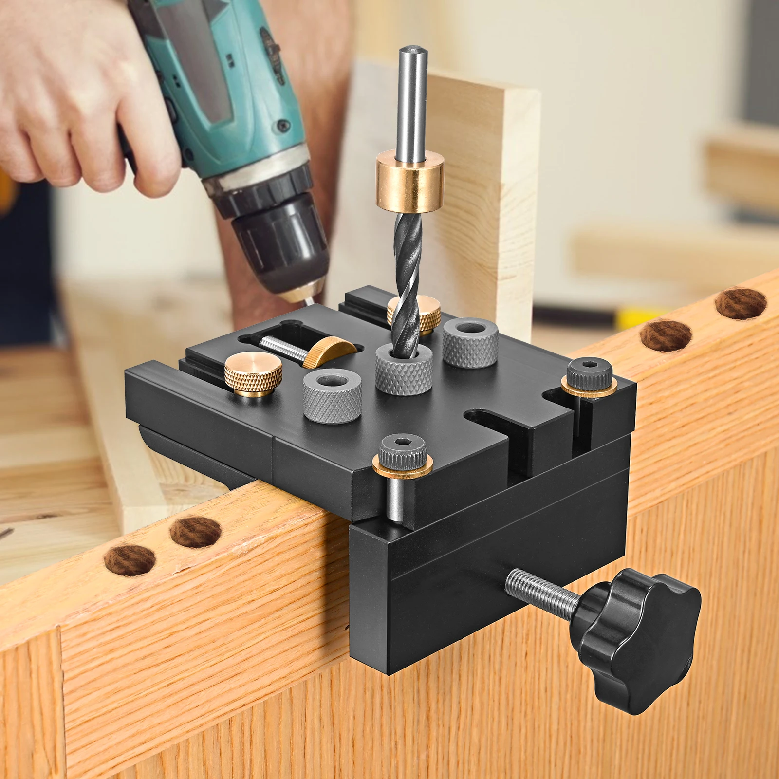 3 in 1 Doweling Pocket Hole Jig Woodworking Kit with Positioning Clip Adjustable Drilling Guide Puncher Locator Carpentry Tools