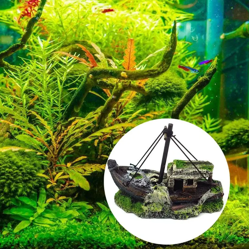 Aquarium Decoration Fish Tank Landscape Resin Pirate Ship Wreck Broken Ship Boat Ornament Aquarium Decor Accessories