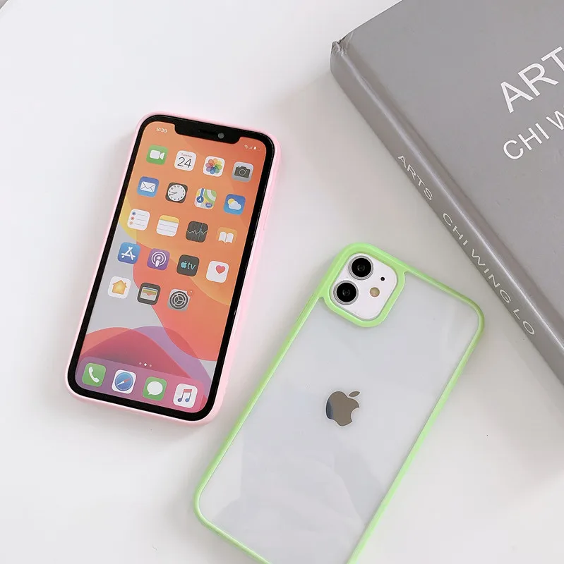 Shockproof Colorful Bumper Clear Phone Case For iPhone 15 14 13 12 11 Pro XR X XS Max 8 7 Plus SE Transparent Soft Acrylic Cover