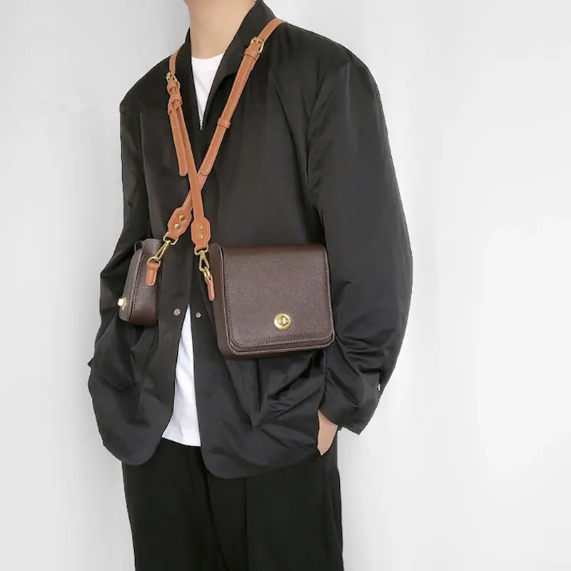 Vintage Small Shoulder Bag Unisex Simple Messenger Bag Man Pu Crossbody Bag 2021 New Style Retro Brown Mini Phone Bag