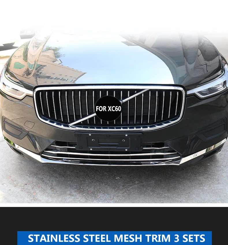 Chrom-Dekoration für Volvo XC60 2018 2019 2020 2021 Frontstoßstange Glanzstreifen Netz Frontlippe Antikollisions-Dekorationsaufkleber – Detail 5