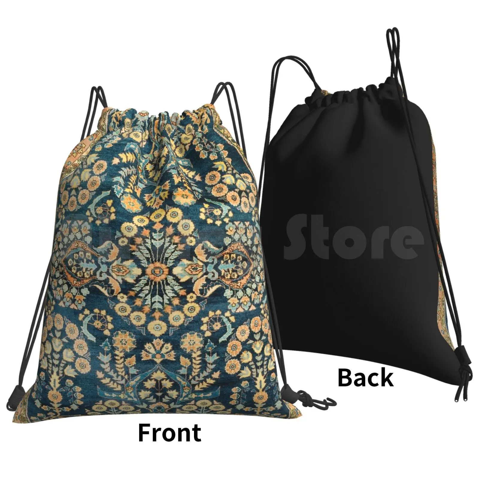 Sarouk Antique West Persian Rug Print Backpack Drawstring Bag Riding Climbing Gym Bag Vintage Vintage Rug Carpet Persian