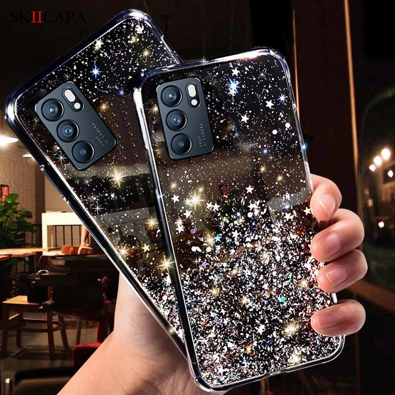 Bling Glitter Shockproof Phone Case For OPPO Reno 6 5 4 Pro 4G 5G 5F 4F 4SE Find X3 X2 Pro Soft TPU Transparent Protective Cover