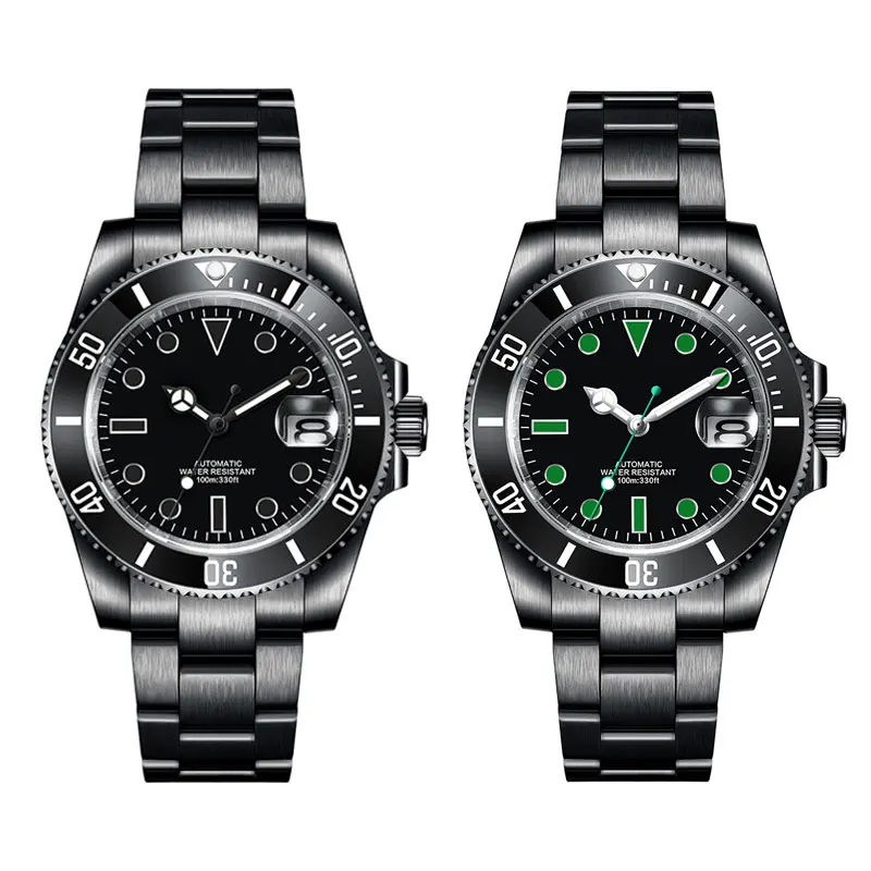 40Mm Mannen Horloge Saffier Crystal Black Pvd Nh36 Miyota Automatische Mechanische Keramische Bezel 10bar Swim Date Mannelijke Klok Steriele Wijzerplaat