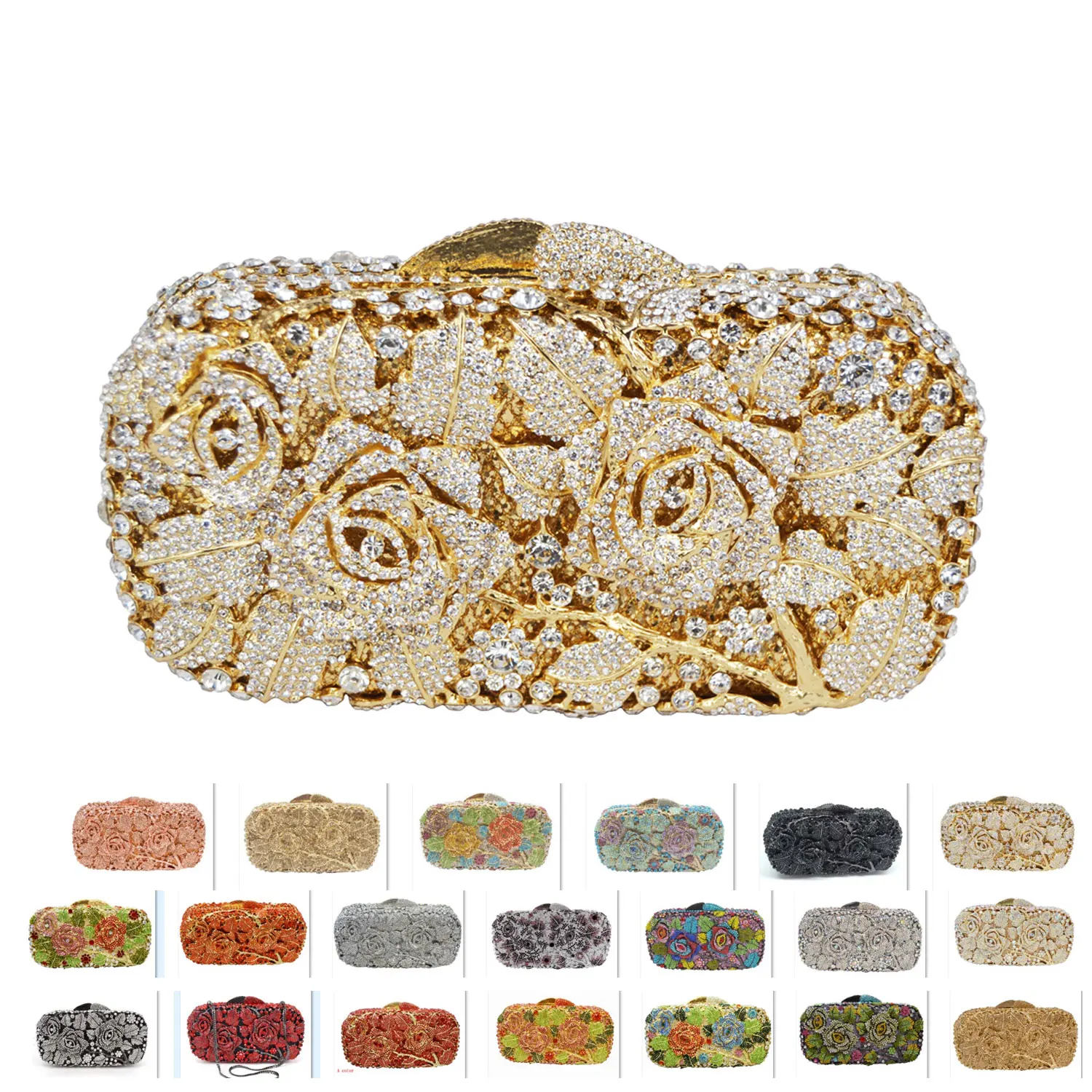 

KHNMEET Fashion Flower Design Evening Bags Golden Orange Crystal banquet Party Purse Wristlets Clutch Bags SC013