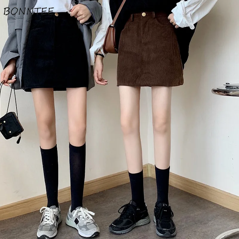 

Corduroy Skirts Women Mini Ulzzang Empire Autumn Solid Minimalist Classy All-match Daily Faldas Feminino Chic Students Harajuku