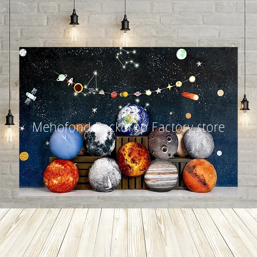 

Mehofond Photography Starry Sky Night Scene Background Space Moon Boy Birthday Banner Baby Shower Backdrop For Photo Studio Prop