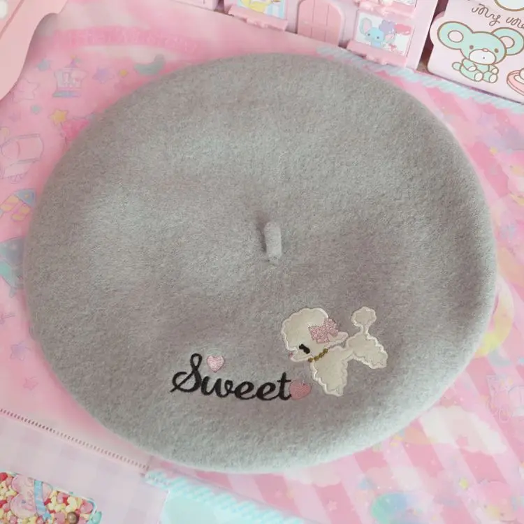 Cute Japanese soft sister lolita strawberry Korean Beret woolen hats beret painter cap female sweet biscuits