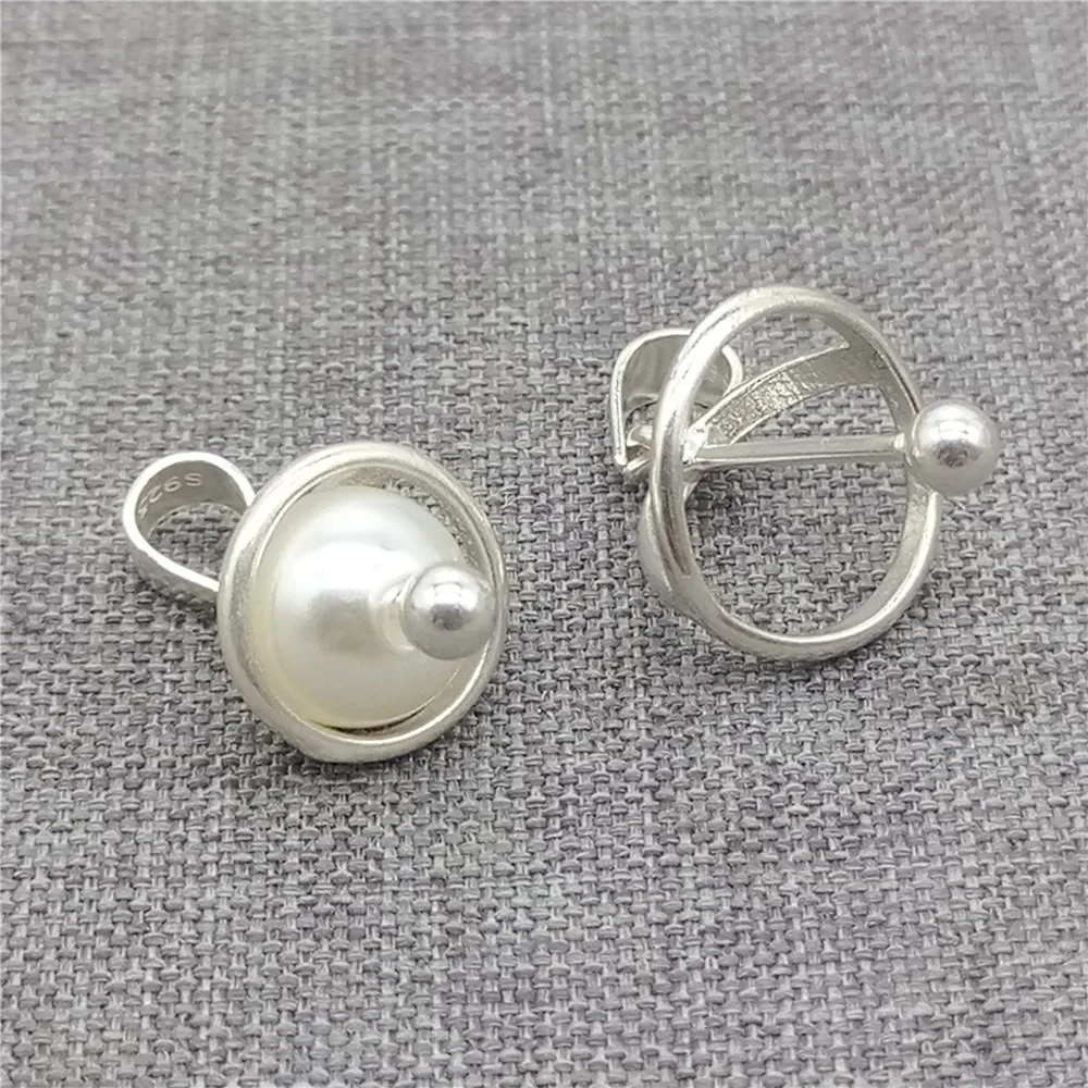 

2pcs of 925 Sterling Silver Locket Planet Pinch Bails for Pearl Beads with Screw Pin