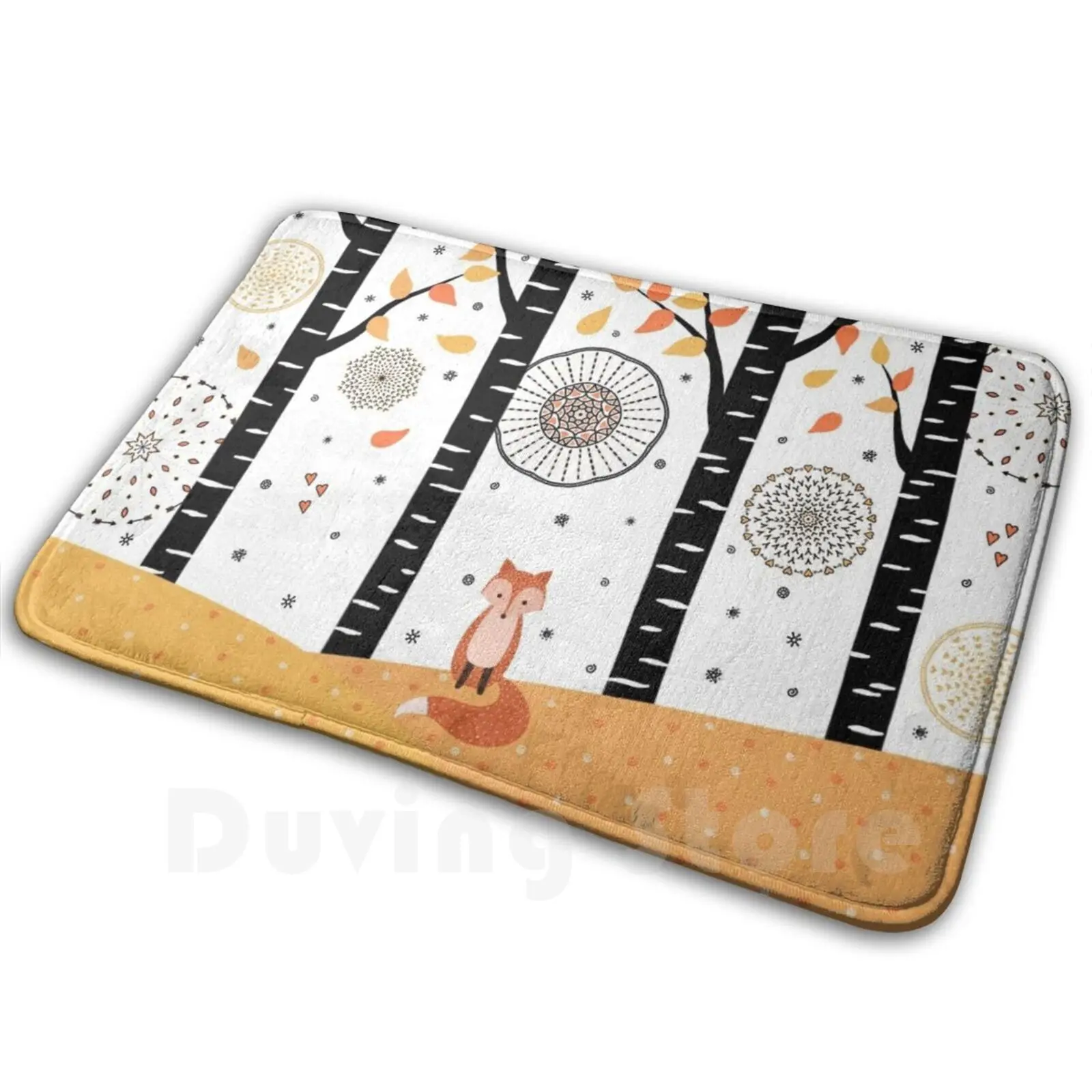 Fox-Birch Trees-Autumn Mat Rug Carpet Anti-Slip Floor Mats Bedroom Fox Fall Autumn White Black Orange Yellow Red Cool