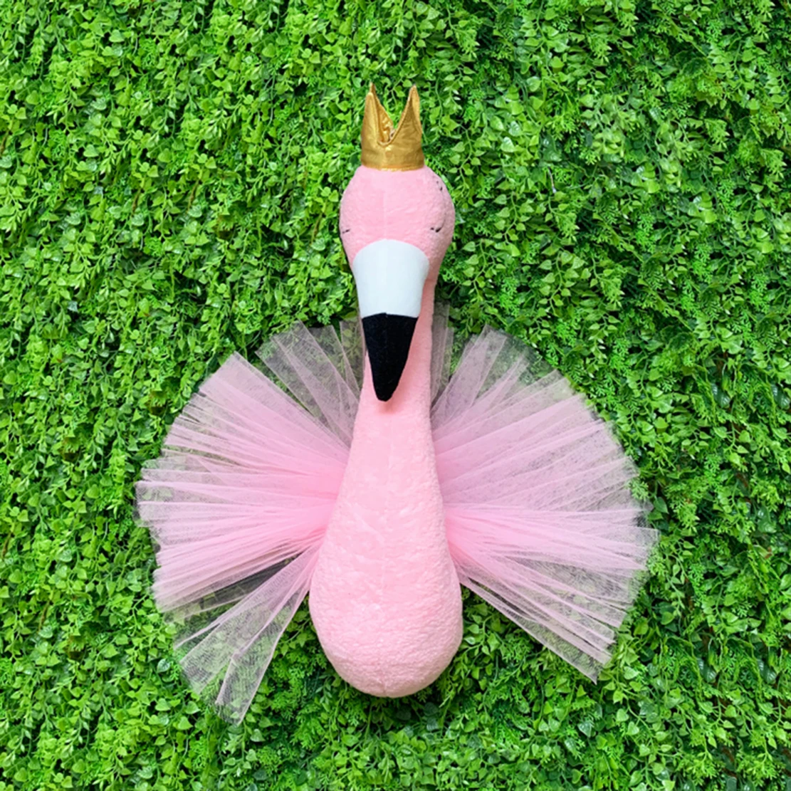 2020 new creative gift for birthday party design dream flamingo head stuffed animal head for kids bedroom wall decoration gift