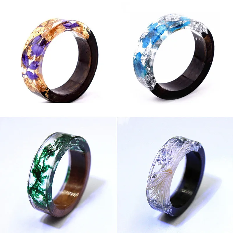 Hot Sale Handmade Wood Dried Flower Resin Ring Transparent Epoxy Resin Ring Wedding Jewelry Love Ring For Women 2021 New кольца