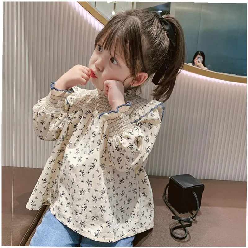 Children Spring Clothes New 2024 Fashion Long Sleeve Cotton Floral Blouses Kids Girl Shirts For 2-7 Years Baby Princess Tops