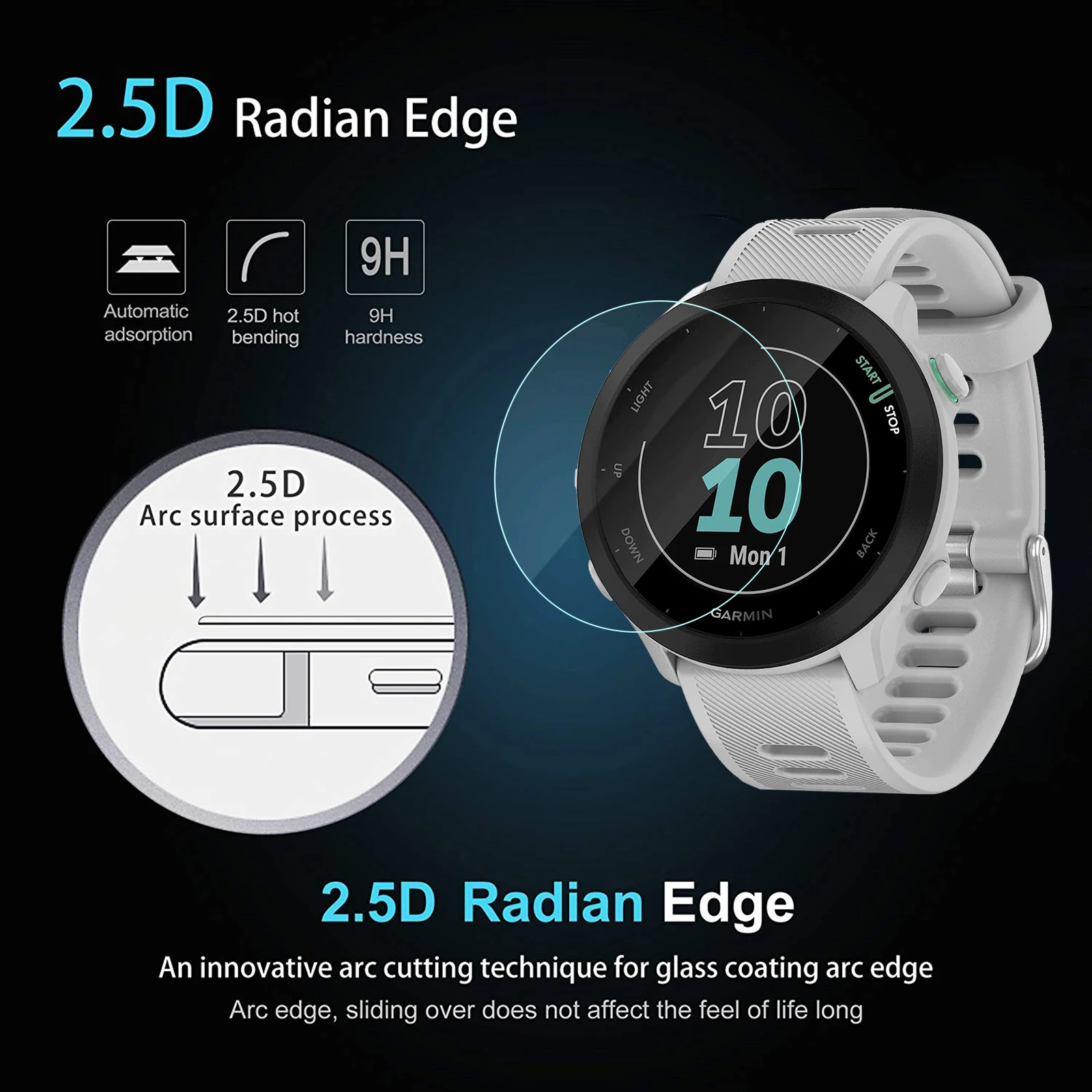 Protecteur d'écran pour Garmin Forerunner 55 9H, en verre trempé HD, anti-rayures, sans bulles, 3 paquets