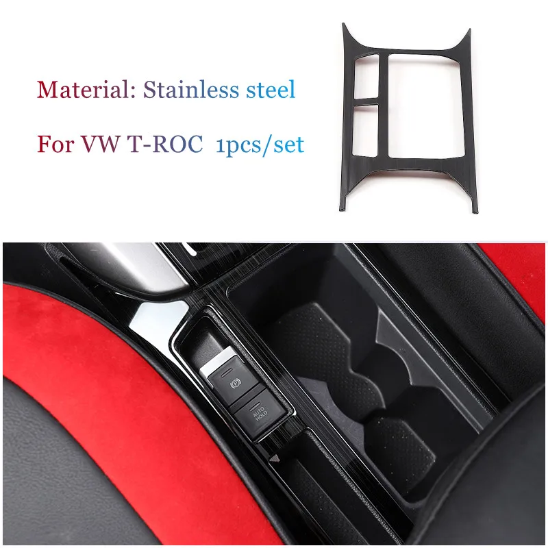 

Stainless steel Interior Car Central Console Water Cup Cover Frame Panel Trim For Volkswagen Vw T-ROC T ROC TROC 2017 2018 2019