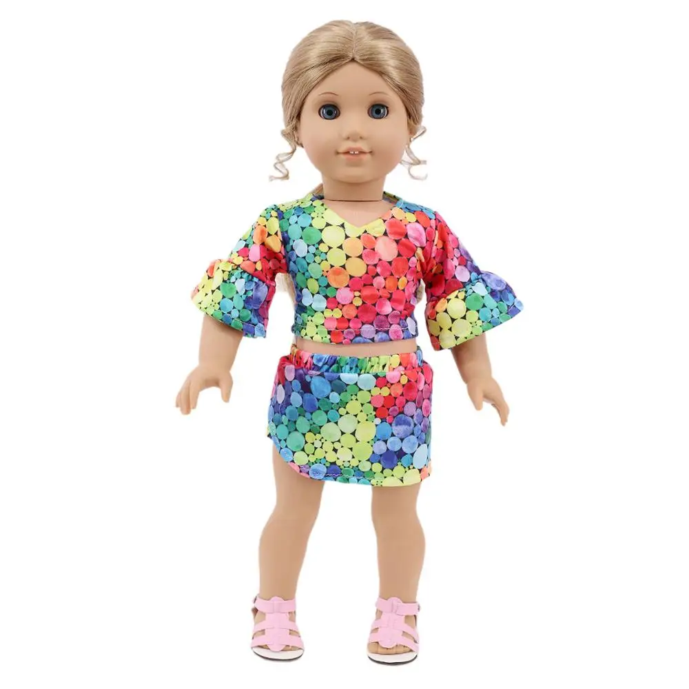 Doll Clothes 2Pcs Tops+Pants Shorts Doll Baby Clothes Outfit Dress Skirt For 18 Inch American&43Cm Baby New Born Doll Girl`s Toy