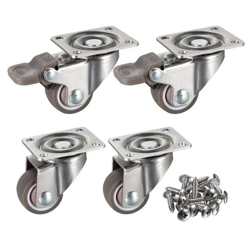 4 Pack 1 inch Low Profile Casters Wheels Soft Rubber Swivel Caster with 360 Degree Top Plate 100 lb Total Capacity for Set of 4