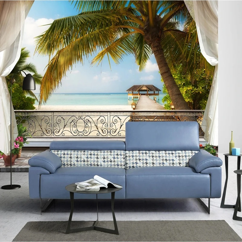 Custom 3D Photo Wallpaper Beach Sea View Balcony Living Room Bedroom Sofa TV Background Mural Wall Cloth Home Decor Papel Fresco