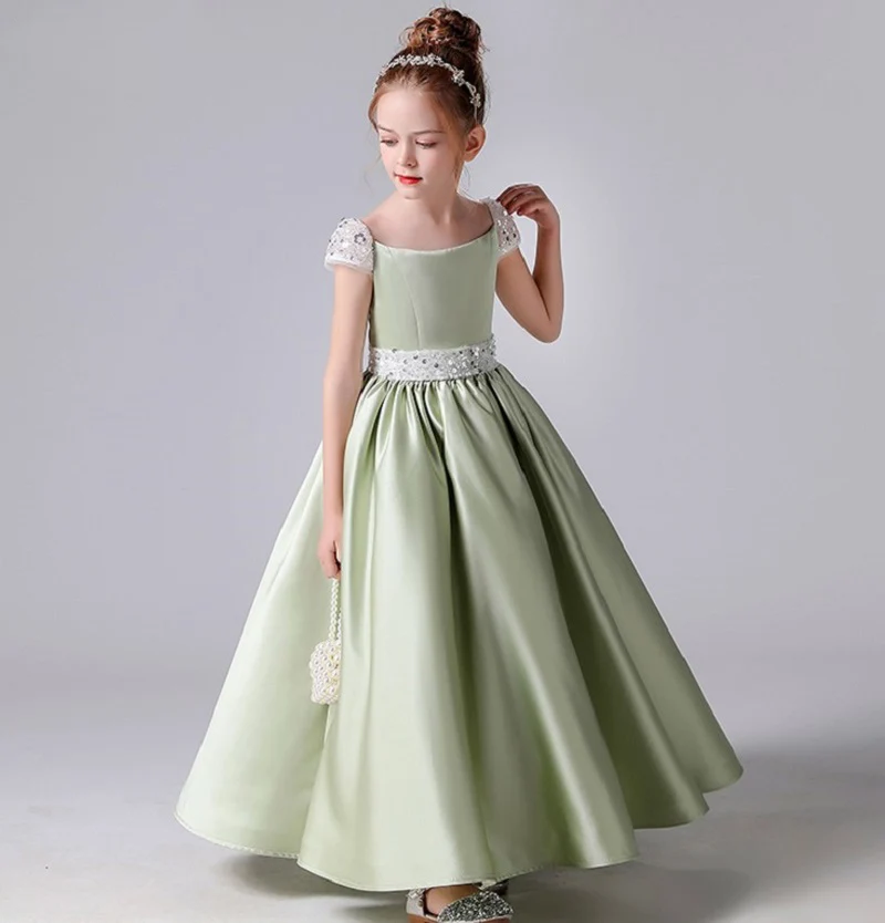 Dideyttawl Elegant Satin Girl Birthday Party Princess Gowns Vintage Flower Girl Dresses Formal Communion Dress For Kids