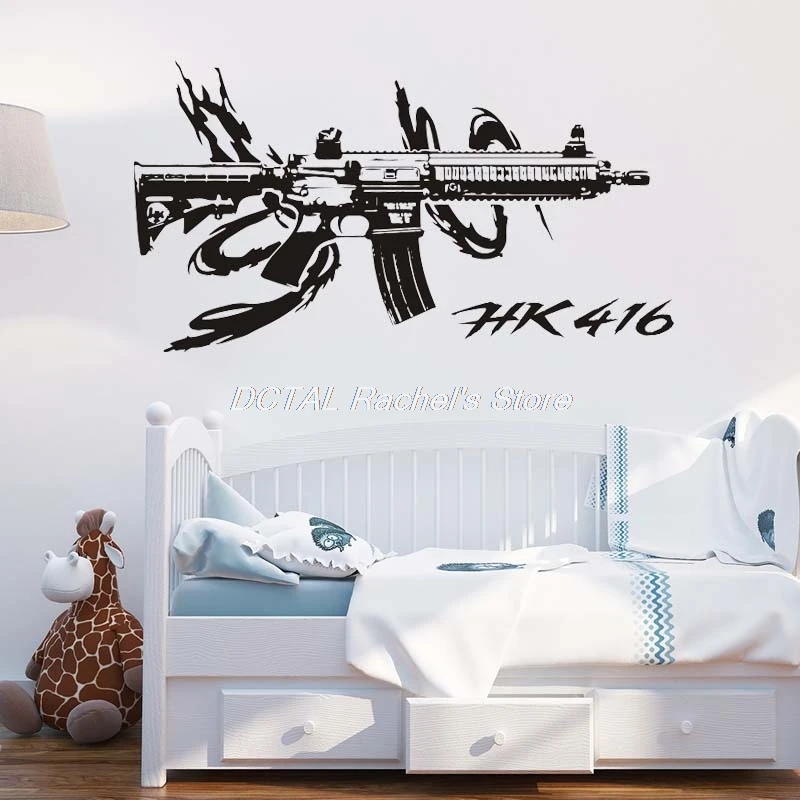 HK416 Wall Sticker Heckler & Koch Assault Rifle Decal German Army Vinyl Sticker Murals For Room Decoration