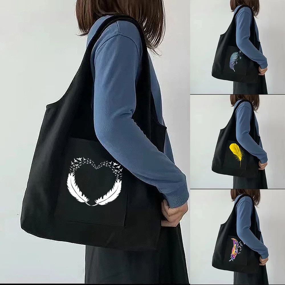 Frauen Einkaufstasche Feder Print Reise Faltbare Tragbare Messenger Schulter Tasche Große Kapazität Kleinigkeiten Lagerung Taschen